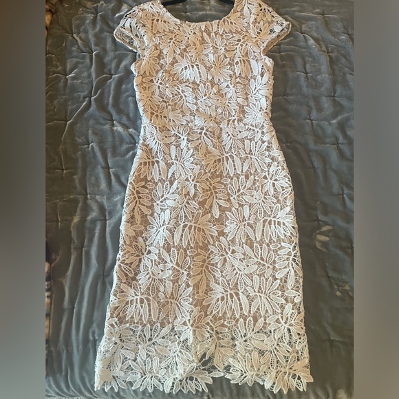 Lulus White and Nude Lace Bodycon Dress - Picture 3 of 8